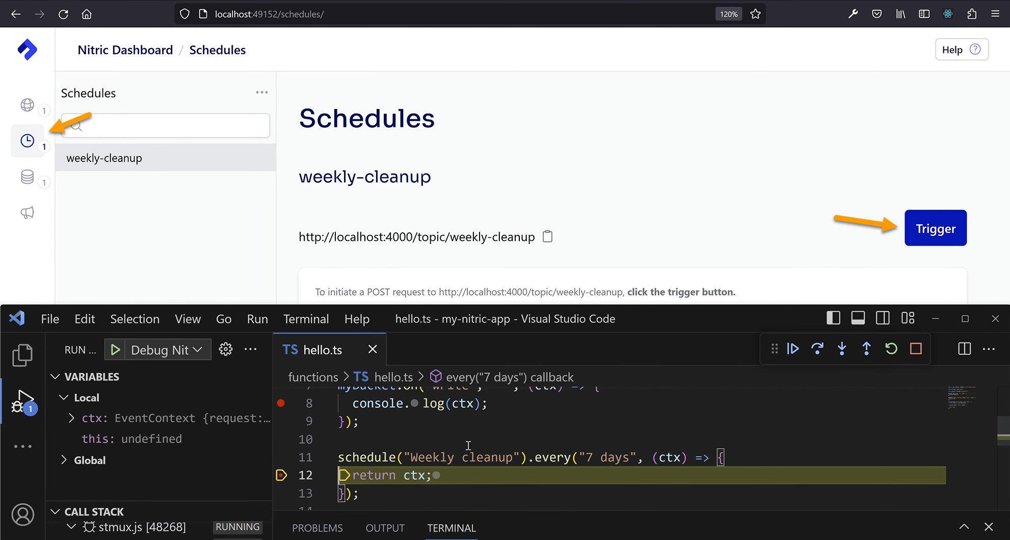 screenshot of triggering schedule in dashboard